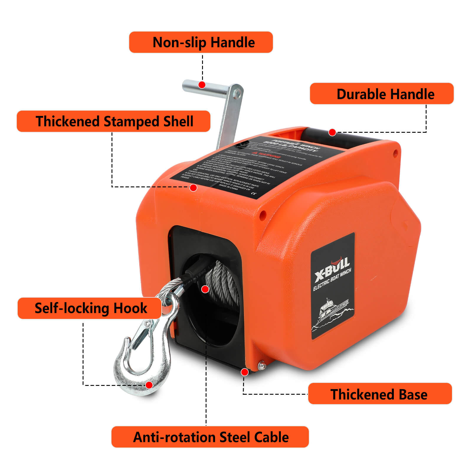 X-BULL 12V Electric Boat Winch 5000LBS Portable Wireless Remote Trailer Winch Steel Cable — image 5