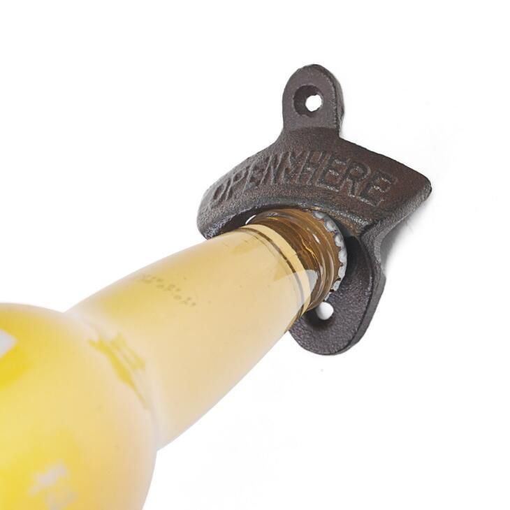 Wall mounted bottle opener, Vintage Open Here design, Black โ image 2