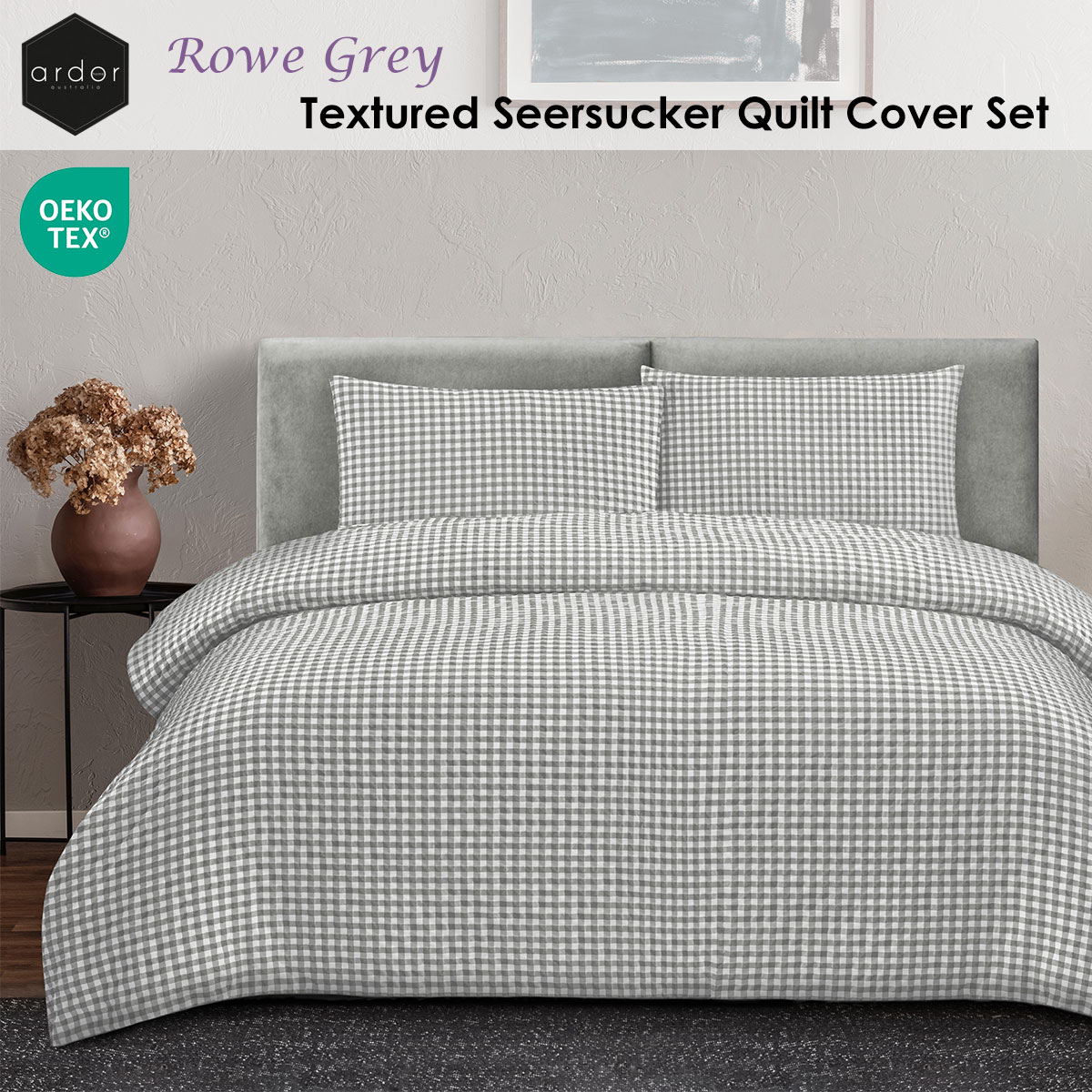 Ardor Rowe Grey Textured Seersucker Quilt Cover Set King โ image 2