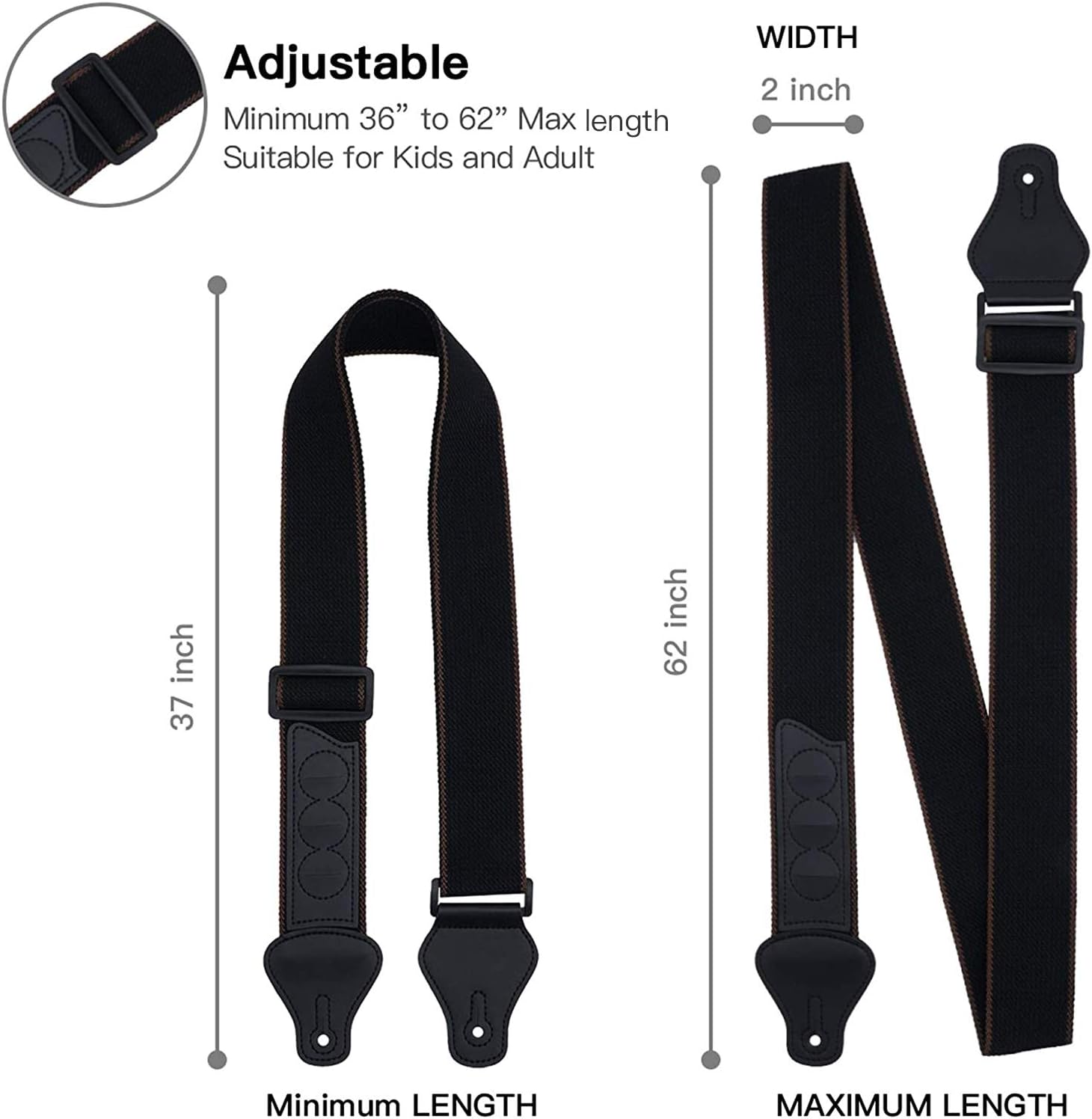 Guitar Strap, Soft Cotton Straps With 3 Pick Holders, Button Headstock Adaptor, 1 Pair Locks and 3 Picks Set For Electric/Acoustic Guitar — image 4
