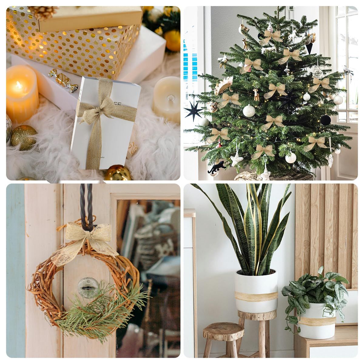 2 pcs Natural Fabric Roll for Holiday Party DIY Handmade Artist Home Decor Packaging,Tree Decoration (1.5 Inch Wide) — image 5
