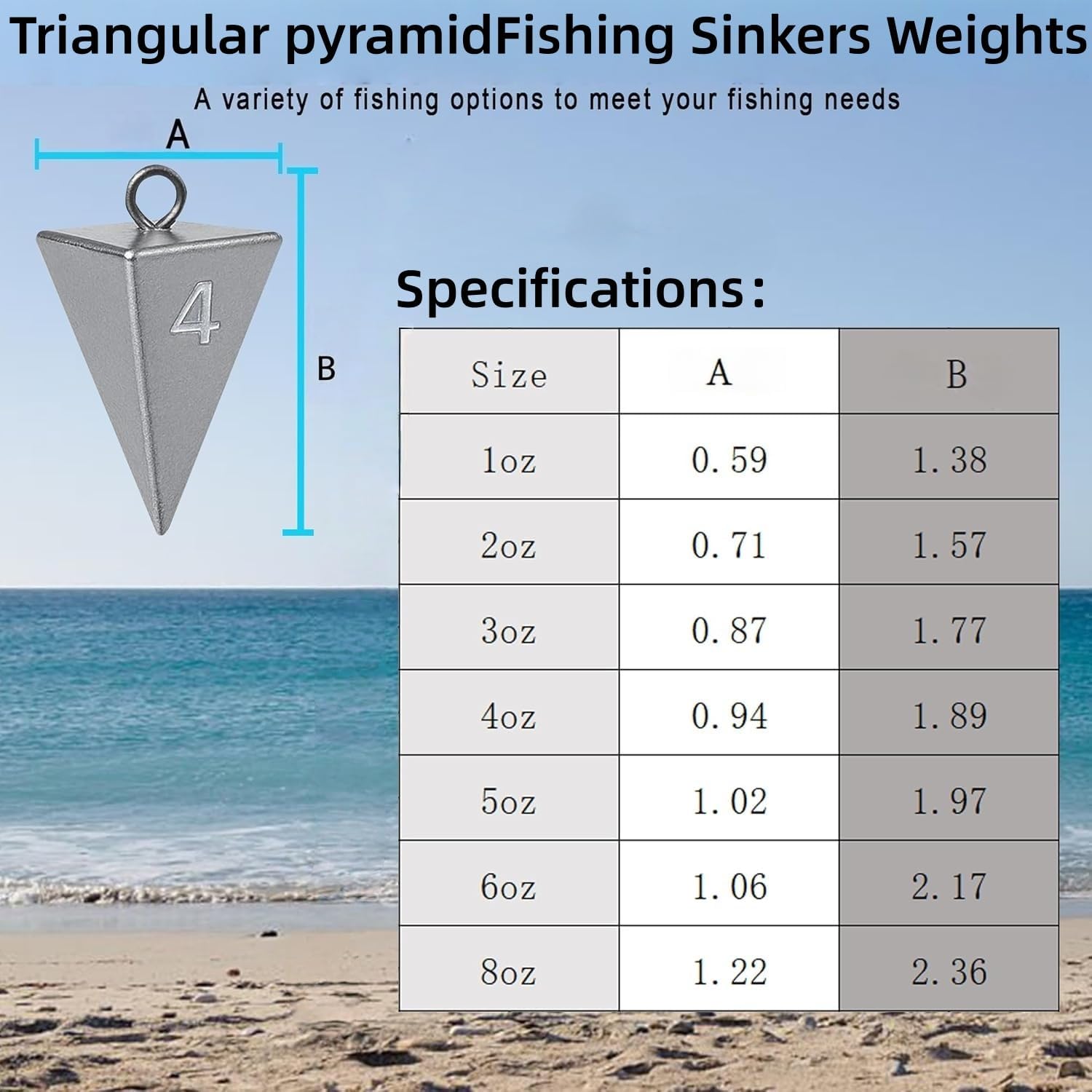 Fishing Weights Pyramid Sinkers Kit Bullet for Ocean Saltwater Surf Gear Tackle 1oz 2oz 3oz — image 3