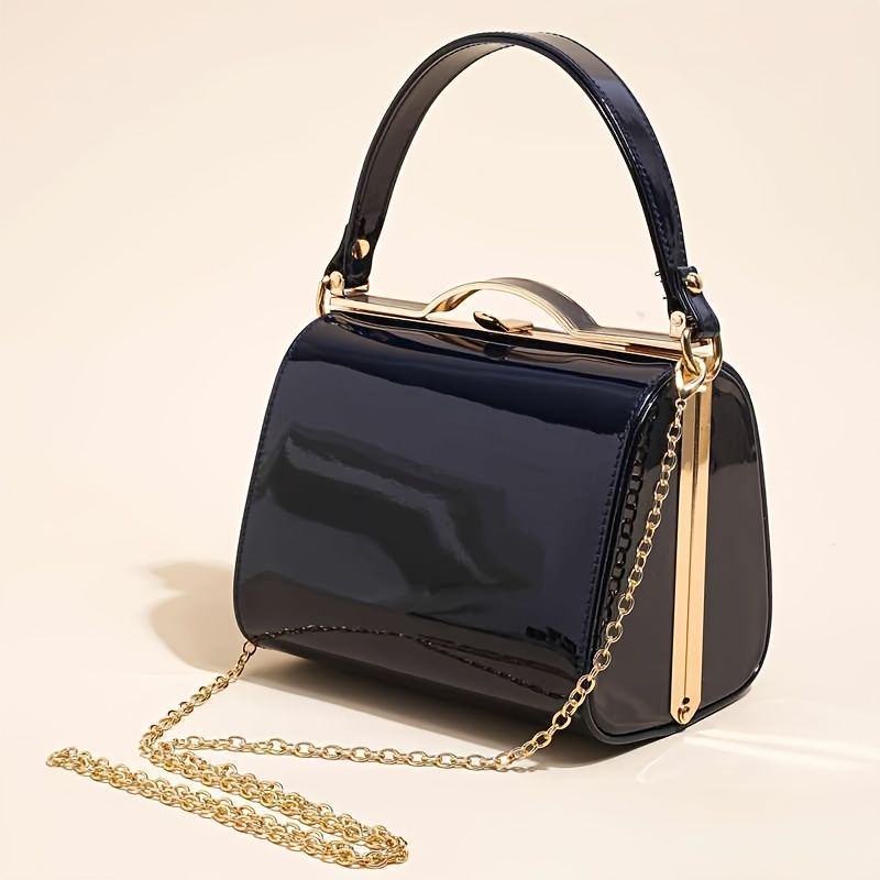 Women'S Evening Clutch Patent Leather Handbag Shiny Hand-Held Bag Hard-Shell - Orange - Size 18-13-14 โ image 4