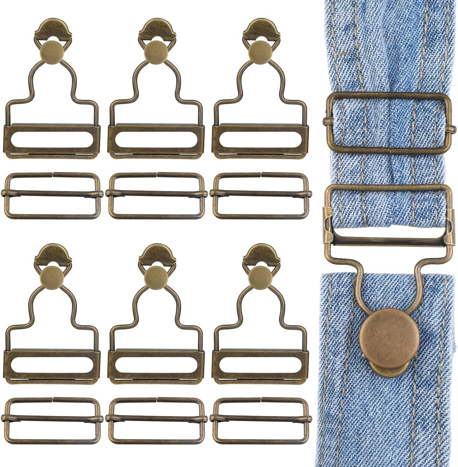 6 Sets Overalls Buckles, 1.25 inch Metal Overall Replacement Clasp Clips with Adjustable Tri Glide Slide Buckle and Buttons, DIY Button No-Sew Accessories for