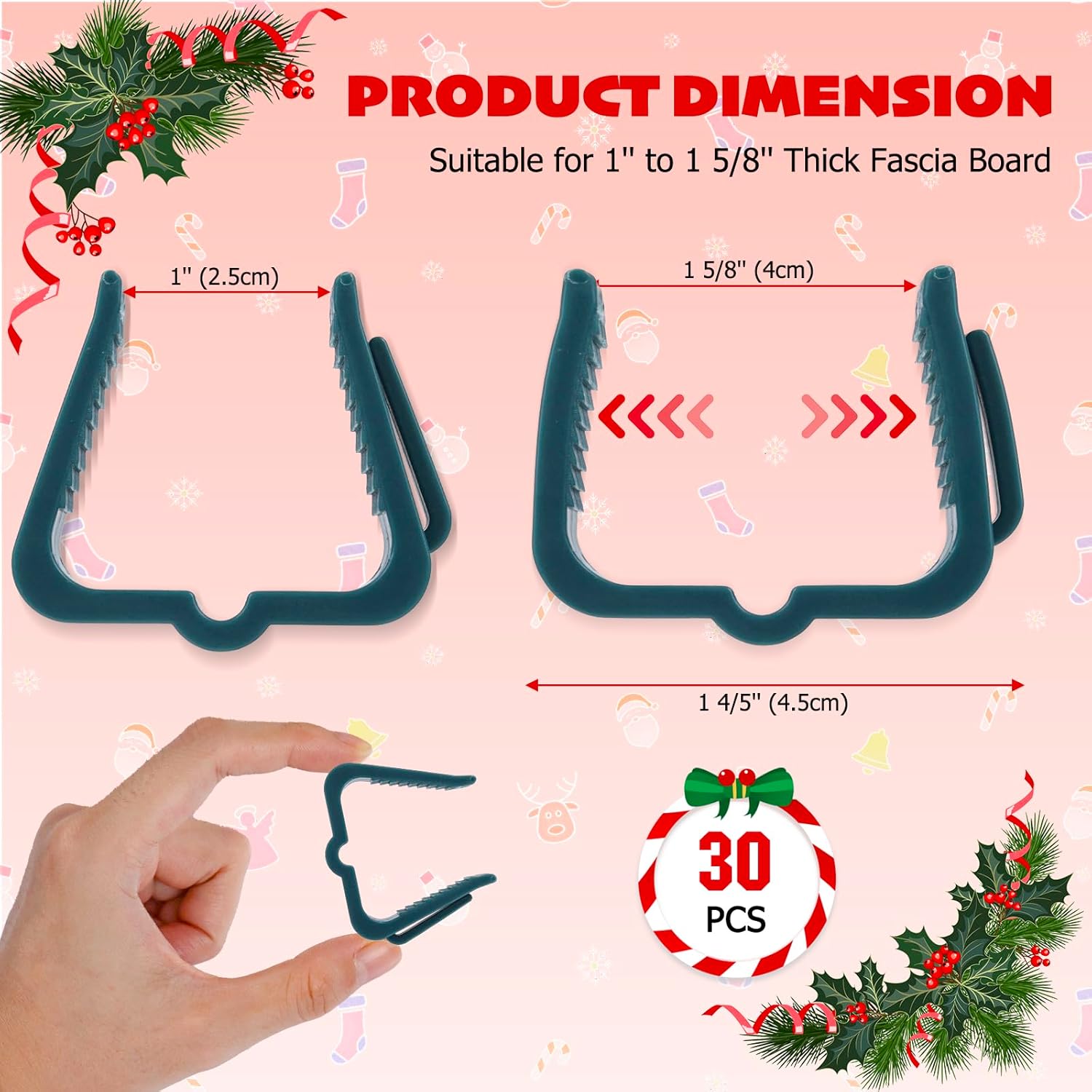 Christmas Light Hanger Clips Fascia Board Light Clips Plastic Holiday Deck Banister Hanger for Christmas Fascia Board Roof Gutter Fence Eave Decoration, Green — image 4