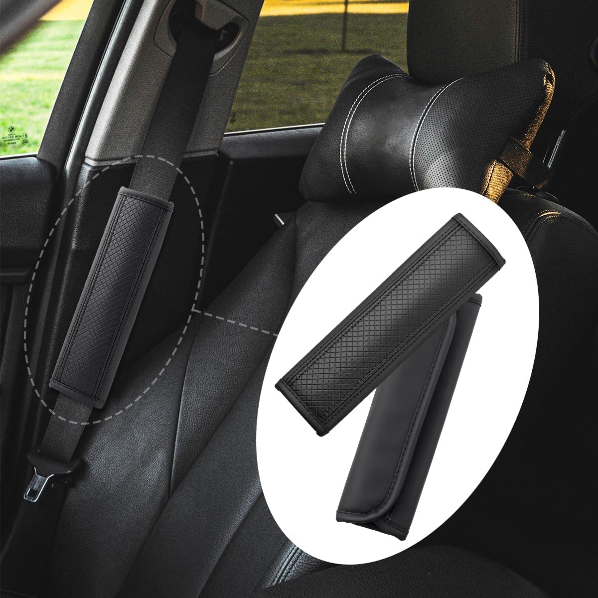 2-Pack Car Seat Belt Cover Pad Fiber Leather Seatbelt Shoulder Strap Covers Soft Comfort Skin-Friendly Universal Black Seatbelt Cover — image 2
