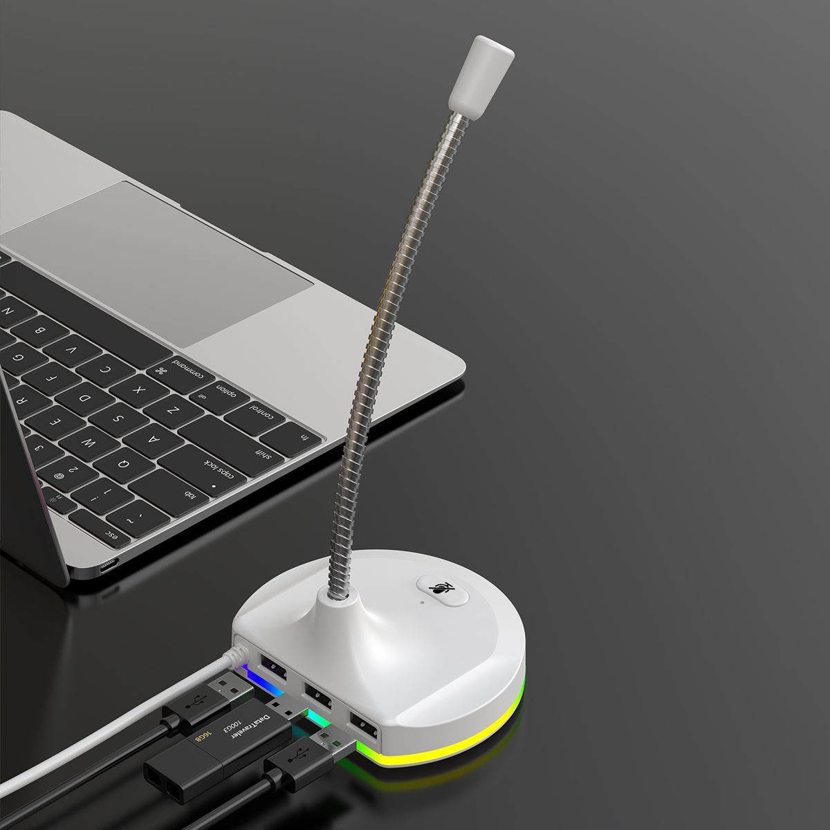 RGB Desktop Microphone 3 USB HUB Model White โ image 2