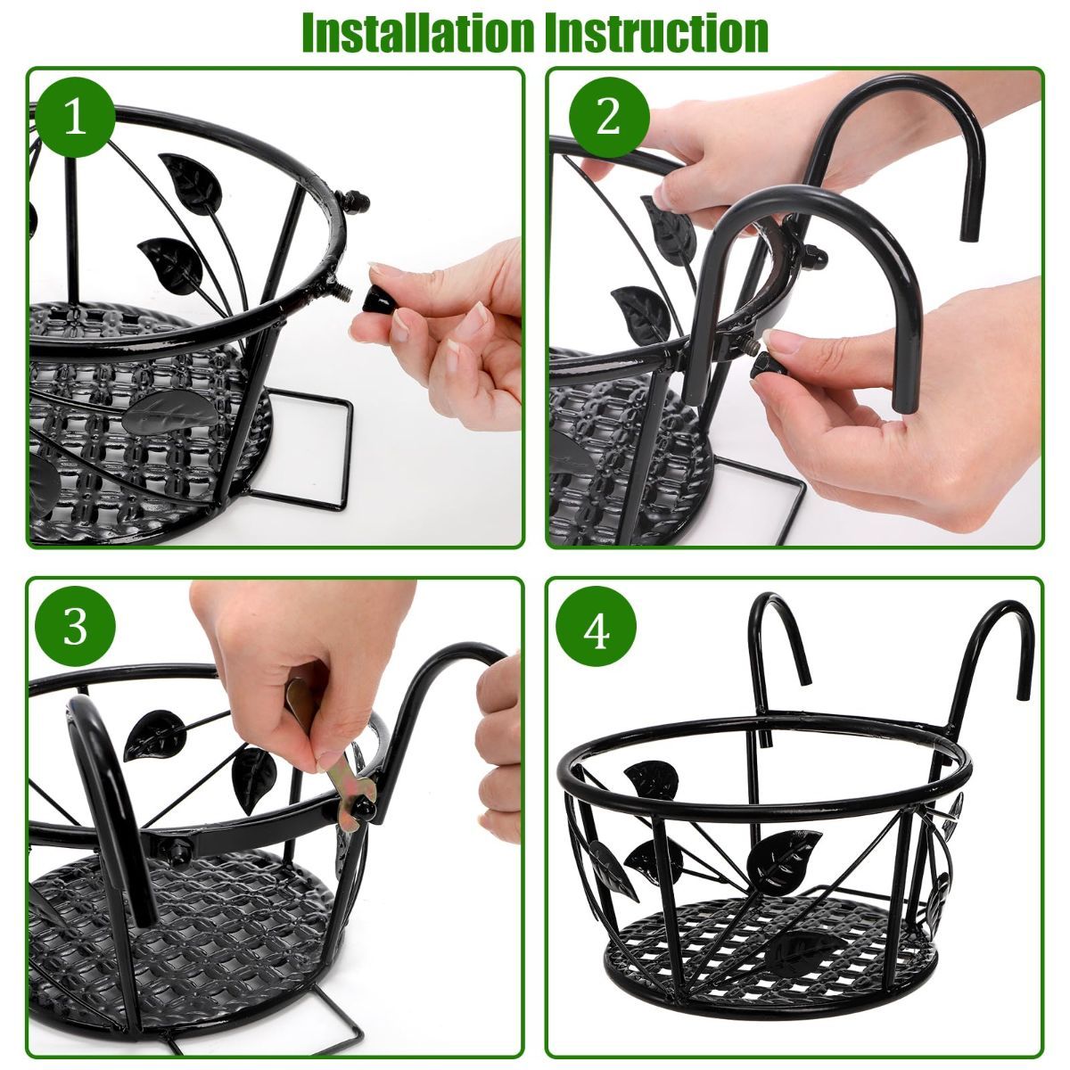 2-Pack Metal Plant Holders for Indoor Outdoor Railings, Fence Plant Hangers, Hanging Flower Baskets for Porch, Balcony, Stair Railing - White — image 6