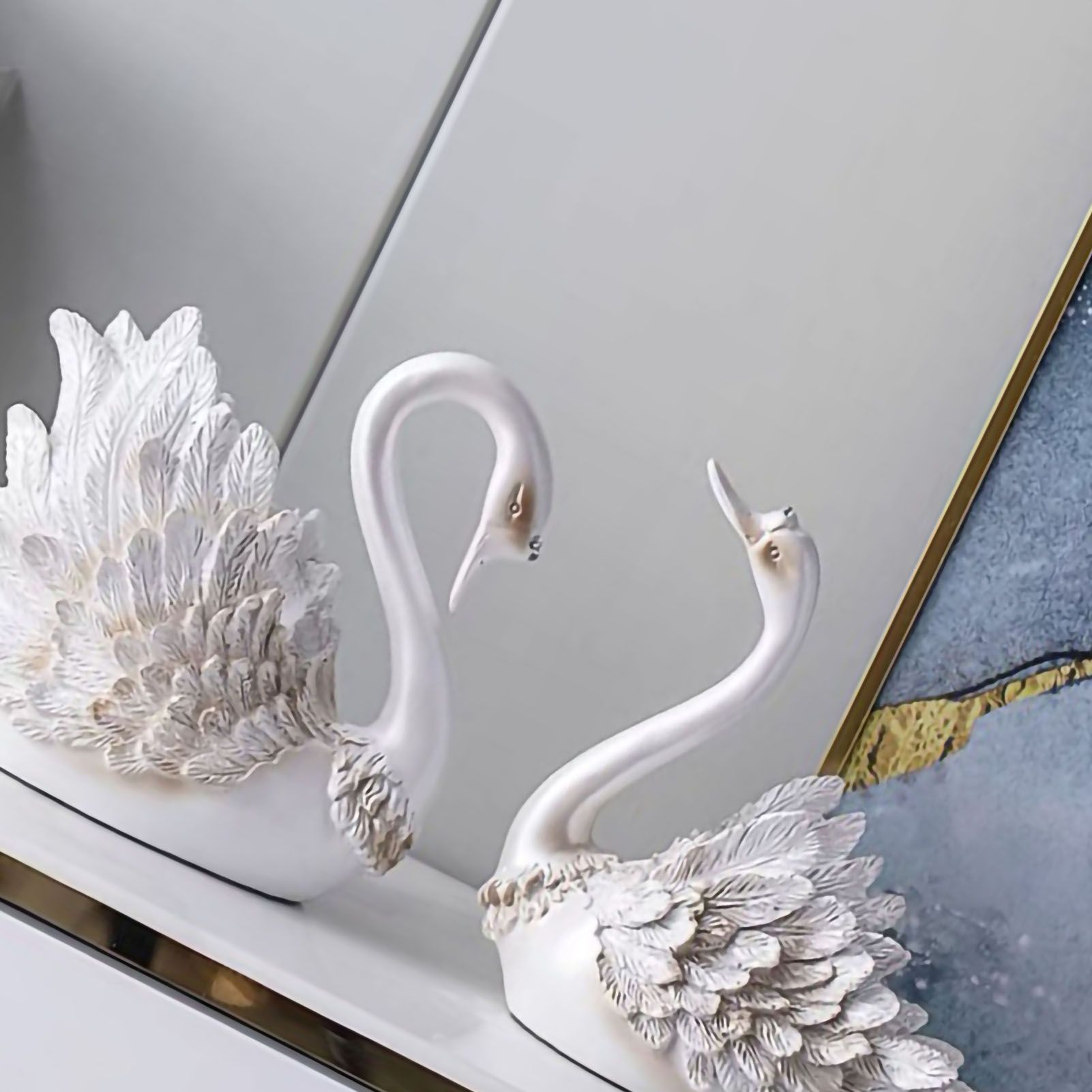 Couple Swan Ornament Living Room TV Cabinet Swan Ornament Modern Home Decoration Wedding Gifts Pearl White — image 4
