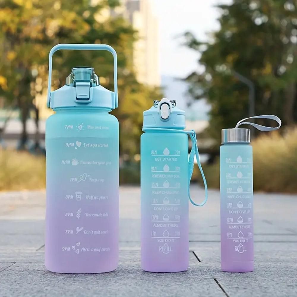 3-Piece Set Gradual-Color Motivational Water Bottles Set Sports Drinking Bottle with Time Markings Purple — image 3