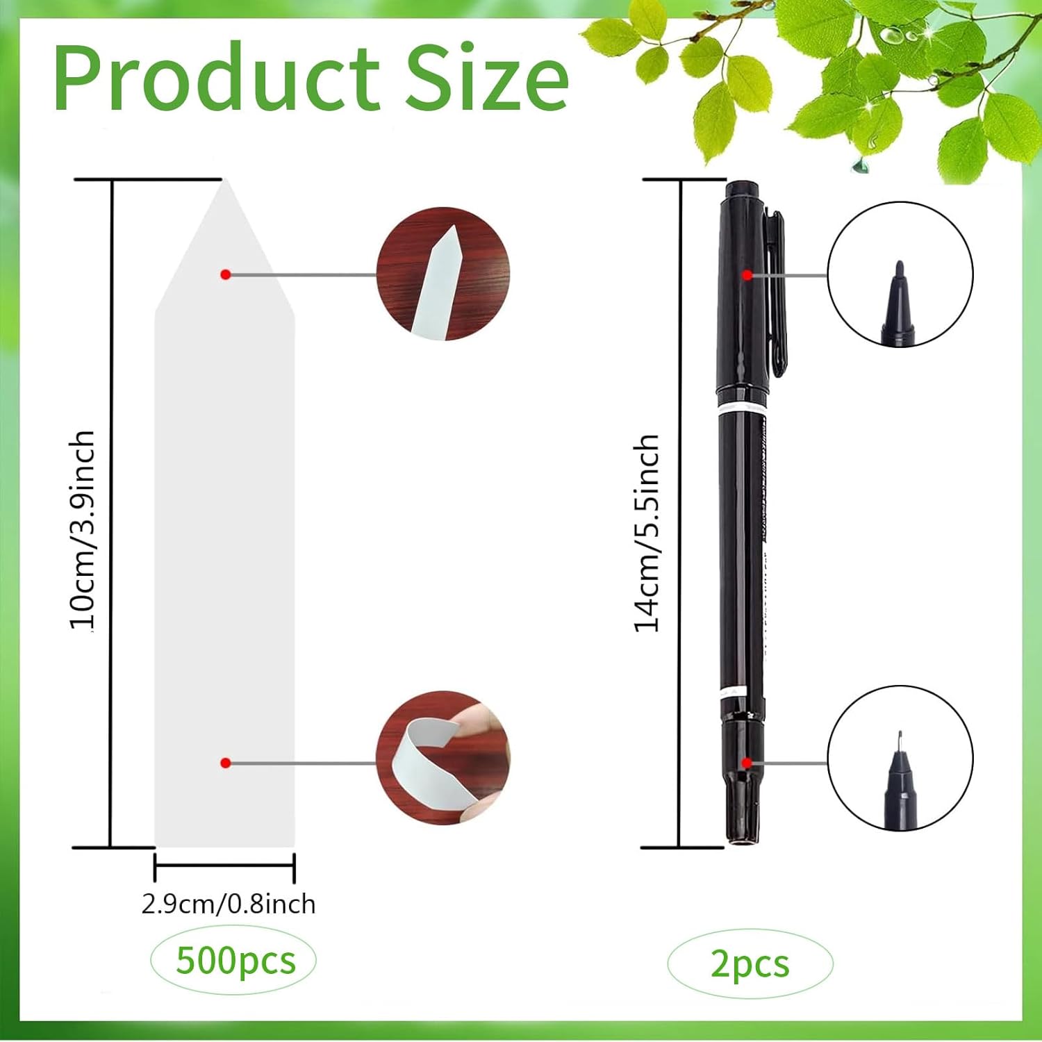 Petluno 500 pieces plant labels, plastic plant tags, white plant stakes, stake labels, weatherproof, garden labels with 2 black felt tip pens for outdoor — image 2