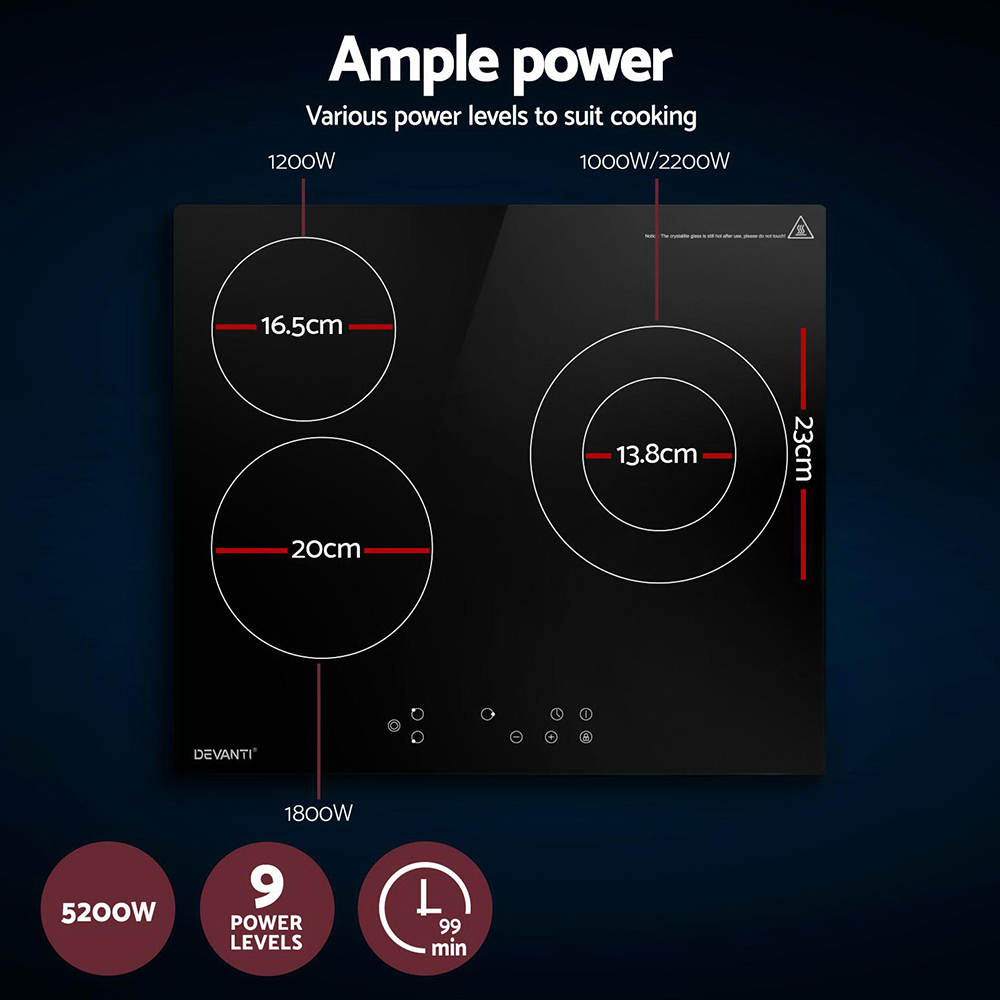 Devanti Electric Ceramic Cooktop 60cm Kitchen Cooker 4 Burner Hob Touch Control 5200W โ image 5