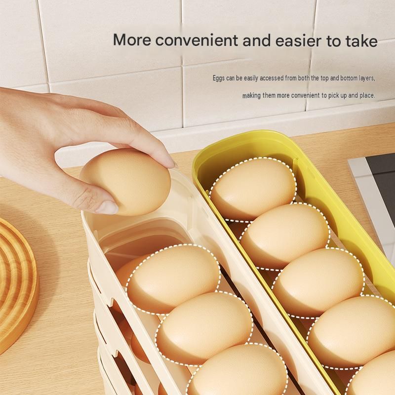 4-Tier Beige Rolling Egg Storage Box - Grade PP Plastic - Automatic Dispensing, Space Saving Fridge Organizer, Detachable Design for Kitchen and — image 6