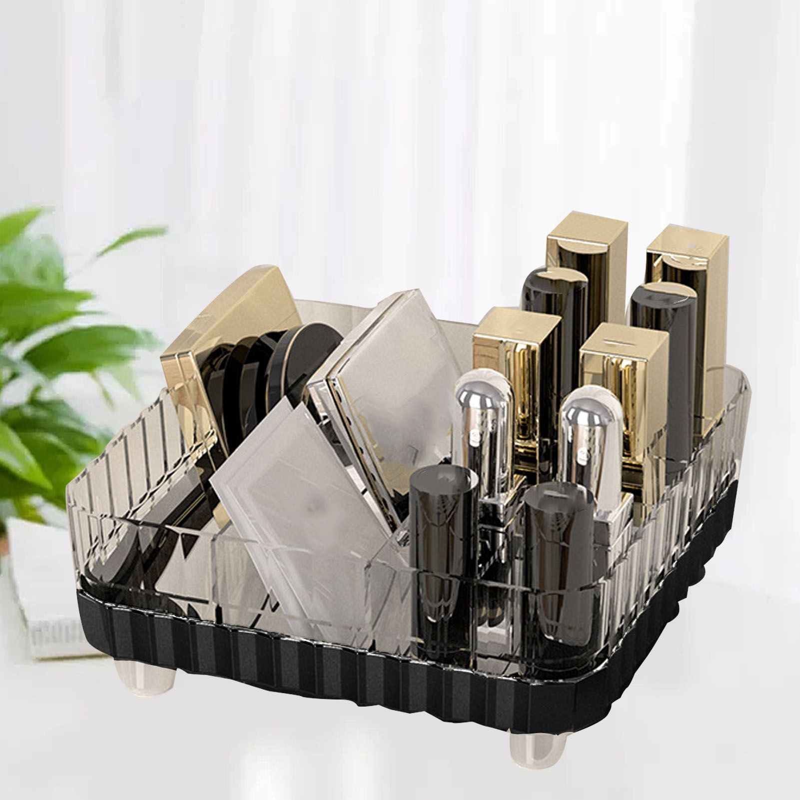 Makeup Organizer with Multiple Compartments Anti Slip Plastic Vanity Makeup Organizer for Cosmetics Lipsticks Jewelry Transparent Black โ image 5