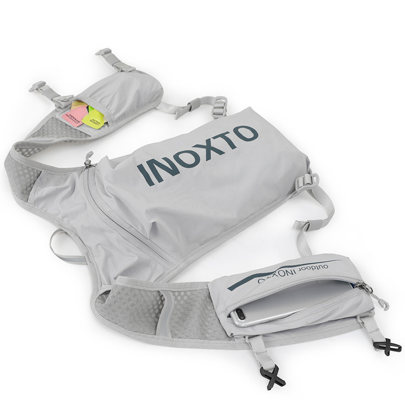 Lightweight Hydration Running Vest with 5L Capacity and Reflective Strips, Black backpack with green text โ image 4