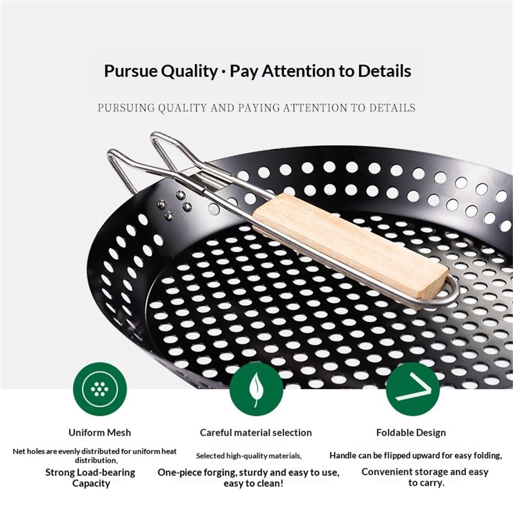 1 Piece BBQ Frying Pan with Holes, Non-stick BBQ Grill Pan, Stainless Steel Barbeque Woks, Grill Basket Vegetable with Handle | Vegetable Charring Pan for — image 3