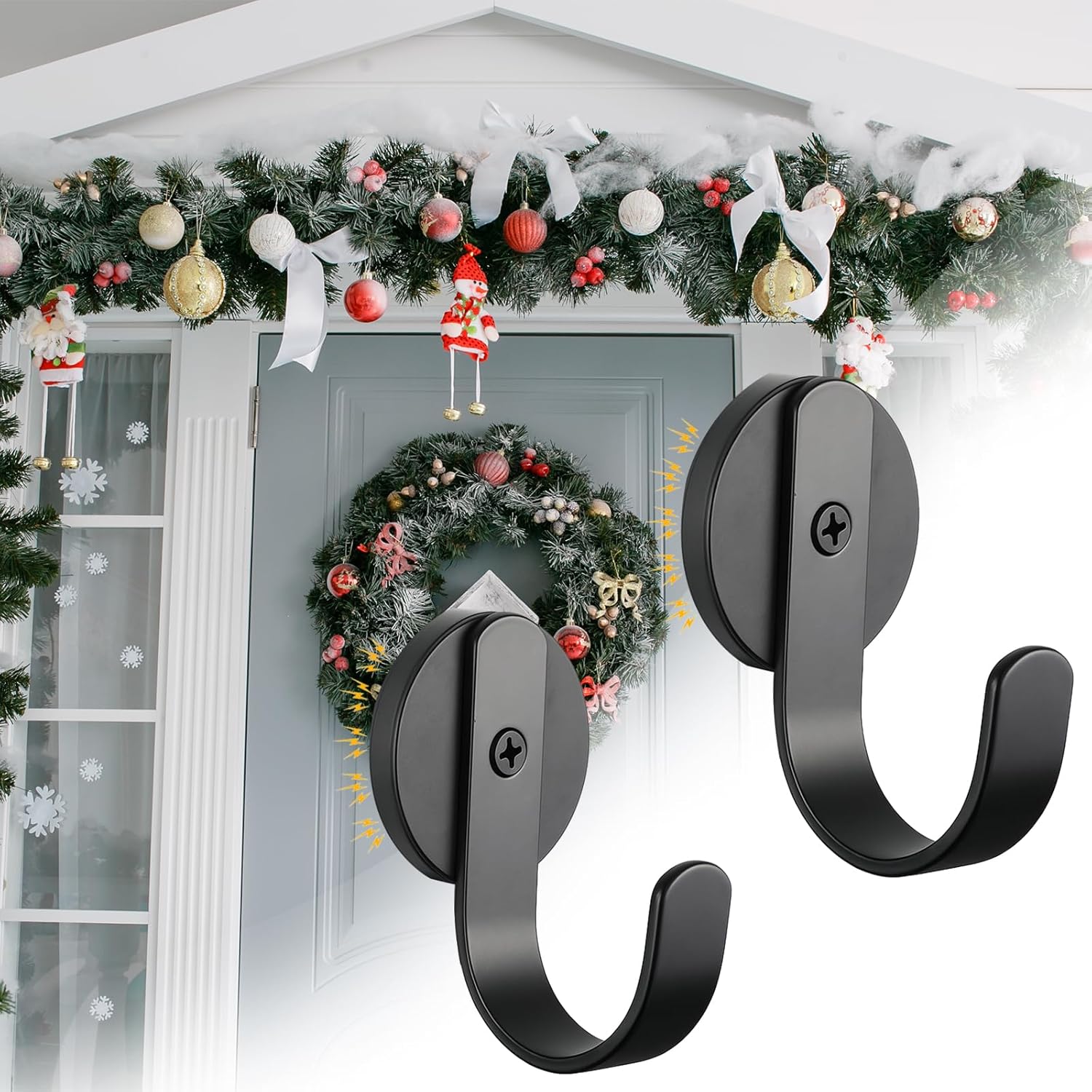 2 Pcs Magnetic Hanger Heavy Duty Magnetic Wreath Hook for Metal Door Window Refrigerator Office Kitchen Valentines Holiday Party Decoration
