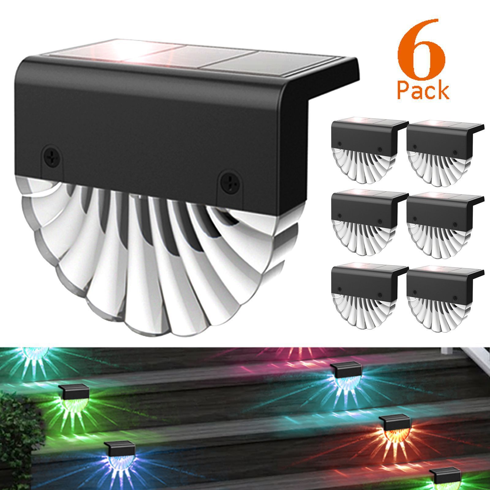Solar Deck Lights [6 Packs] Waterproof Solar Fence Lights Dusk to Dawn Step Lights Outdoor Decor / 7 Color Changing Modes — image 2