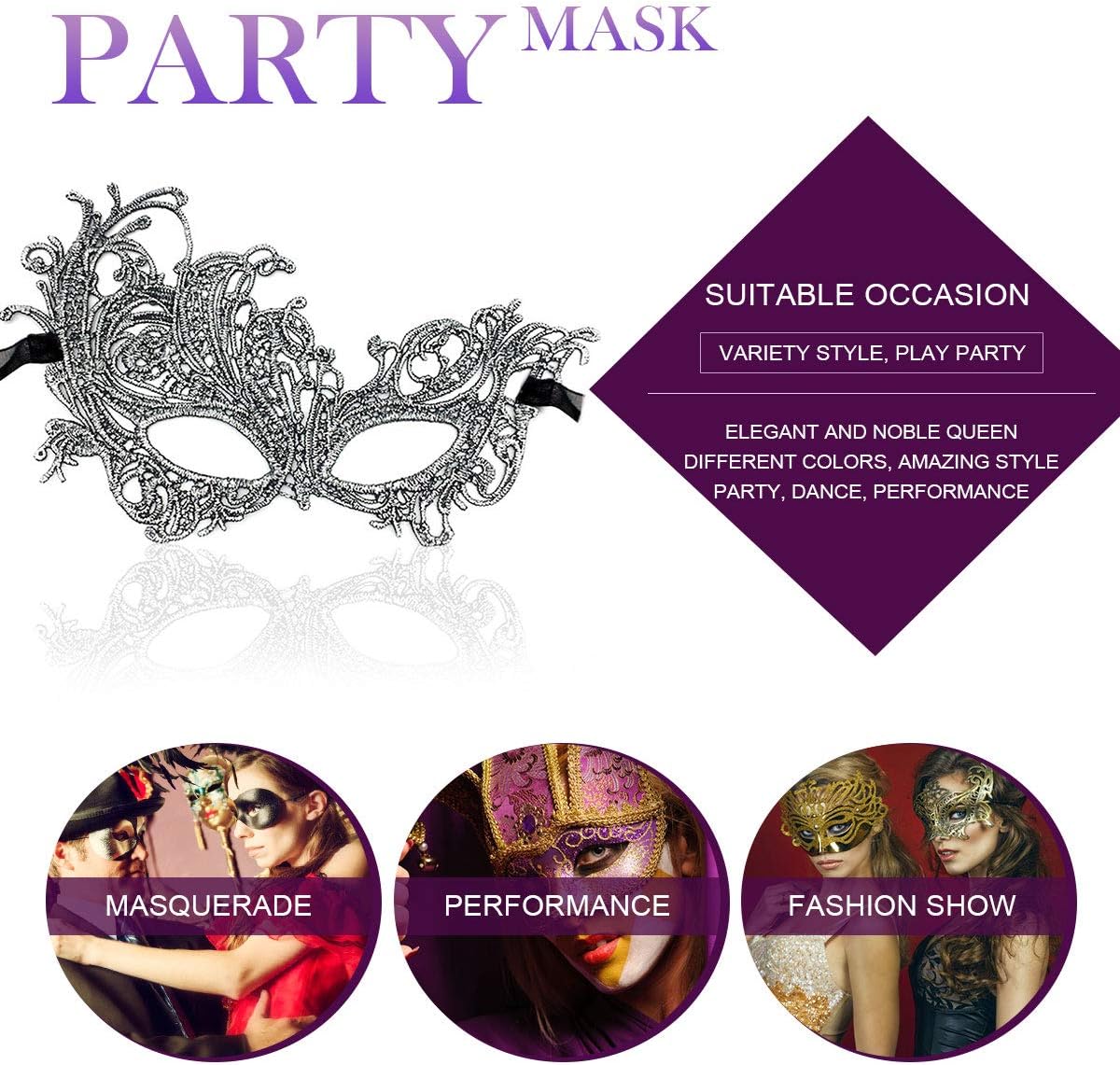 Venetian Masquerade Mask for Women Elegant Lace Halloween Mardi Gras Party Gold Silver Black โ image 2