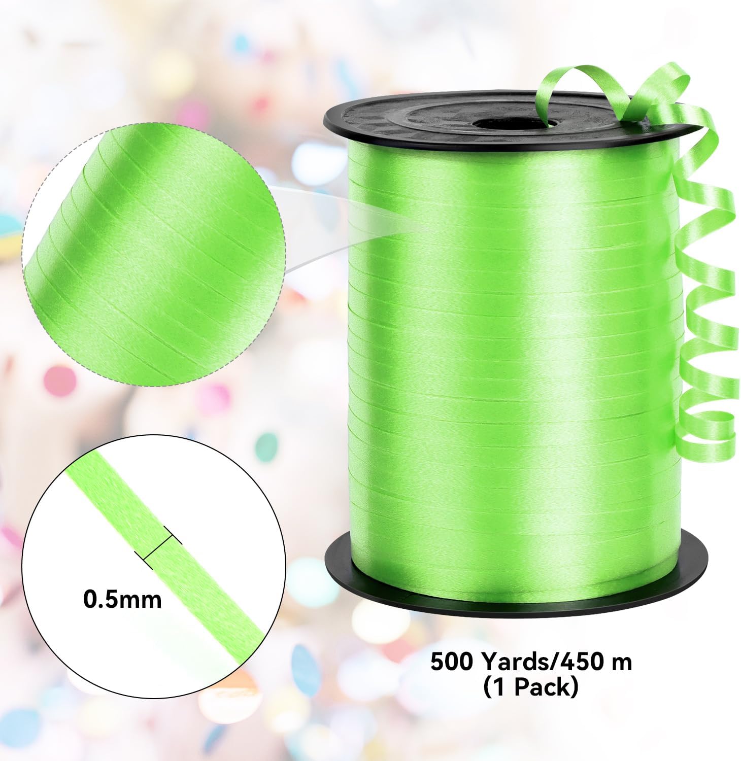 500 Yards Crimped Curling Ribbon 1/5" Balloon Ribbon for Gift Wrapping, Party Decoration, Balloon String (Green) — image 3