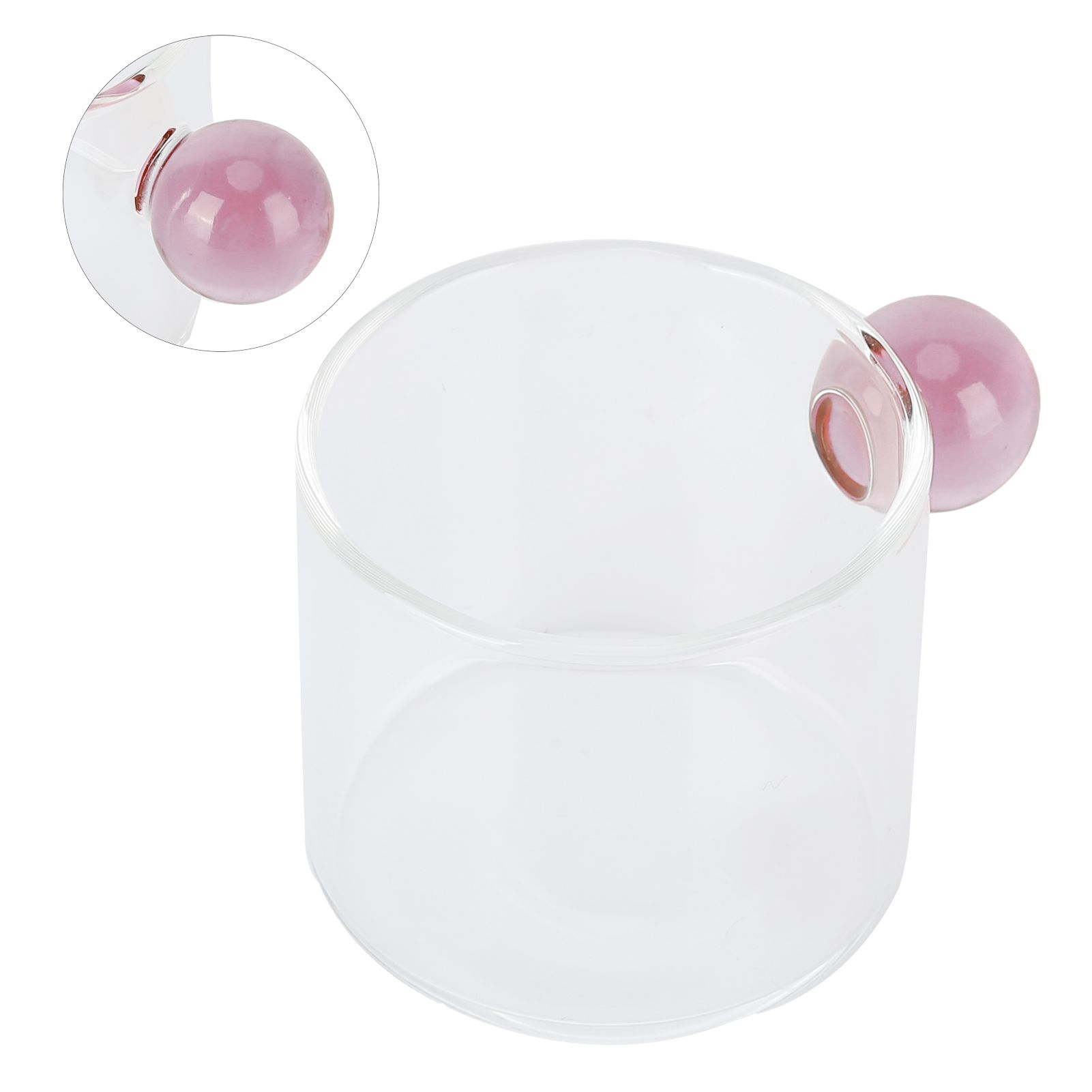 Teacup Glass Mug Transparent Heat Resistant Glass Coffee Cup with Ball Handle 120mlPink Handle — image 6