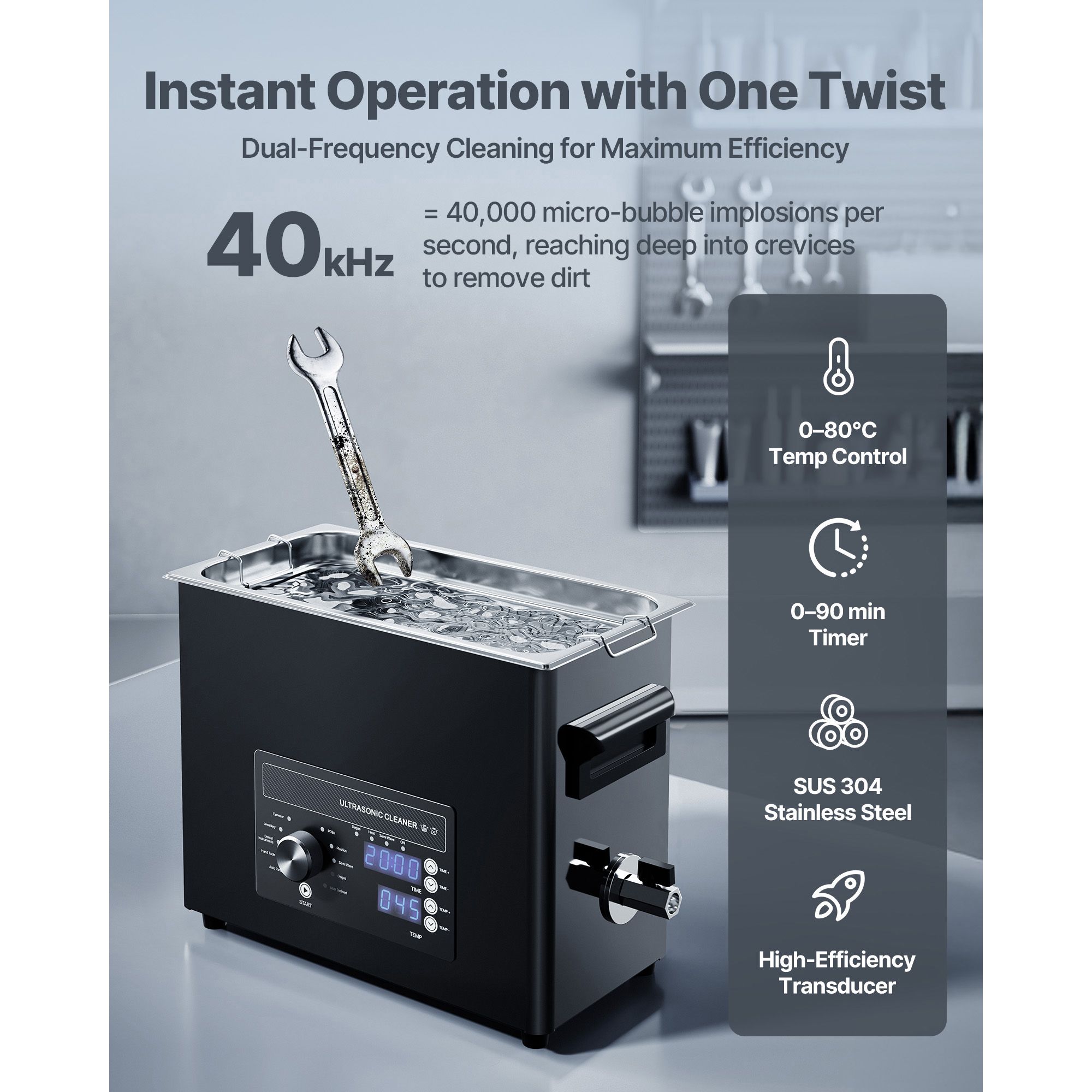 6L Ultrasonic Cleaner, Professional Ultrasonic Cleaner Machine with Knob Control, Stainless Steel Cleaning Machine with Basket and Cleaning Ball, for Watches โ image 2