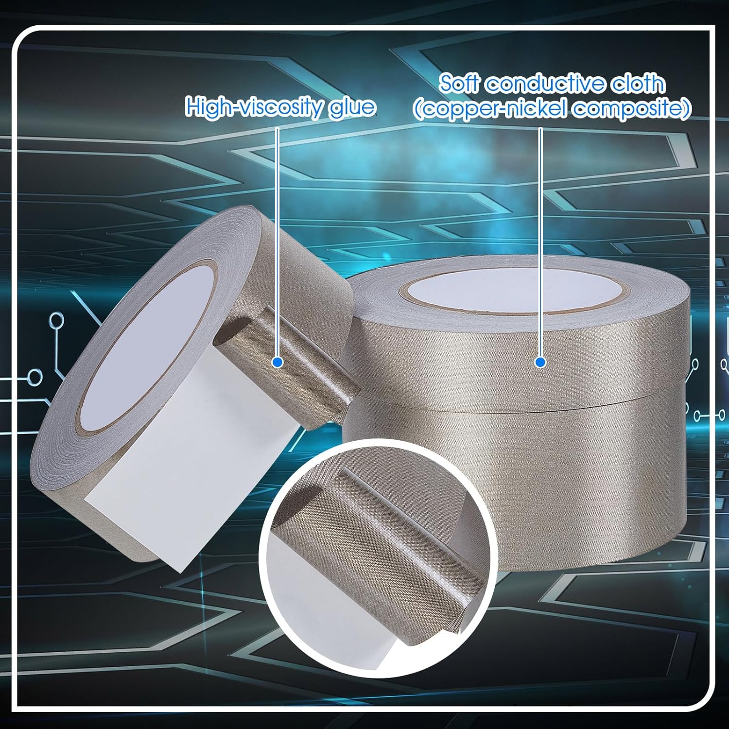 3 Roll Double Conductive Fabric Tape Cloth Adhesive Roll(1in x 100ft, 1.5in 2in 100ft) 1in 100ft โ image 4