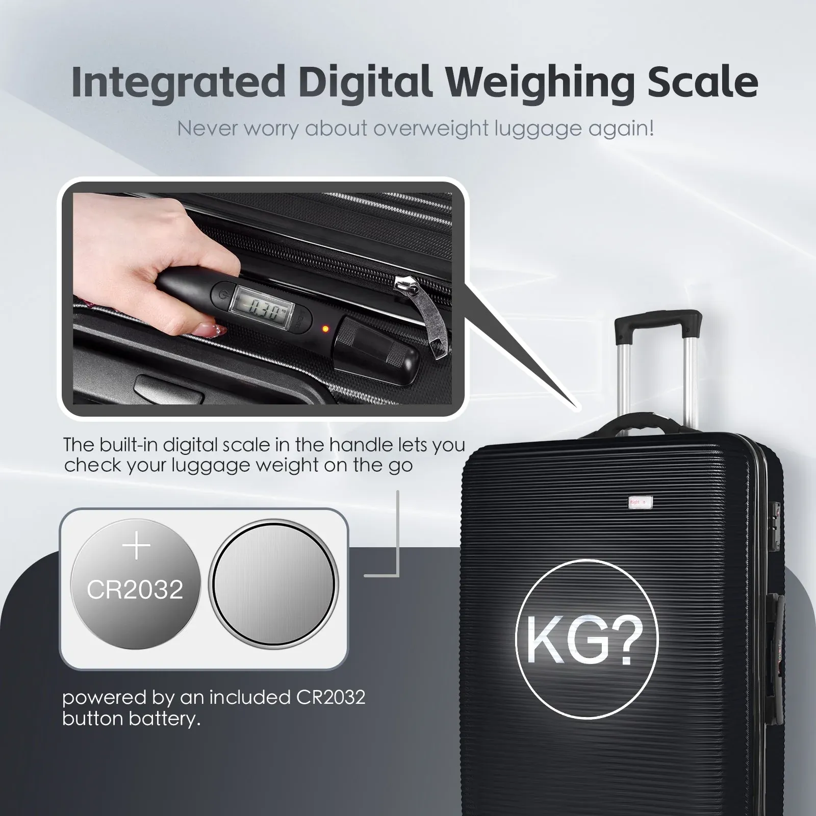 24" Digital Weighing Scale and USB Charging Port Lightweight Luggage Suitcase Silver Black — image 2