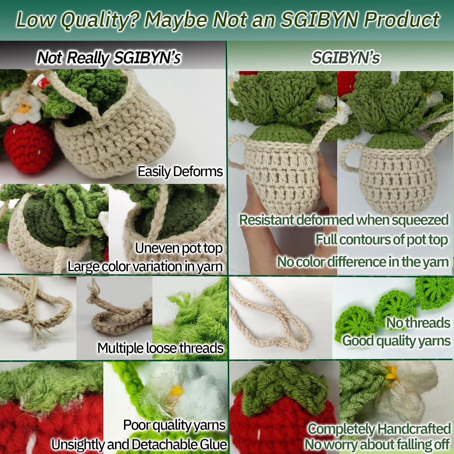 Crochet Hanging Plant for Car,Car Decorations Interior,Plant Strawberry Aesthetic Car Accessories for Women Interior Cute,Car Ornaments Charms for Rear View — image 3
