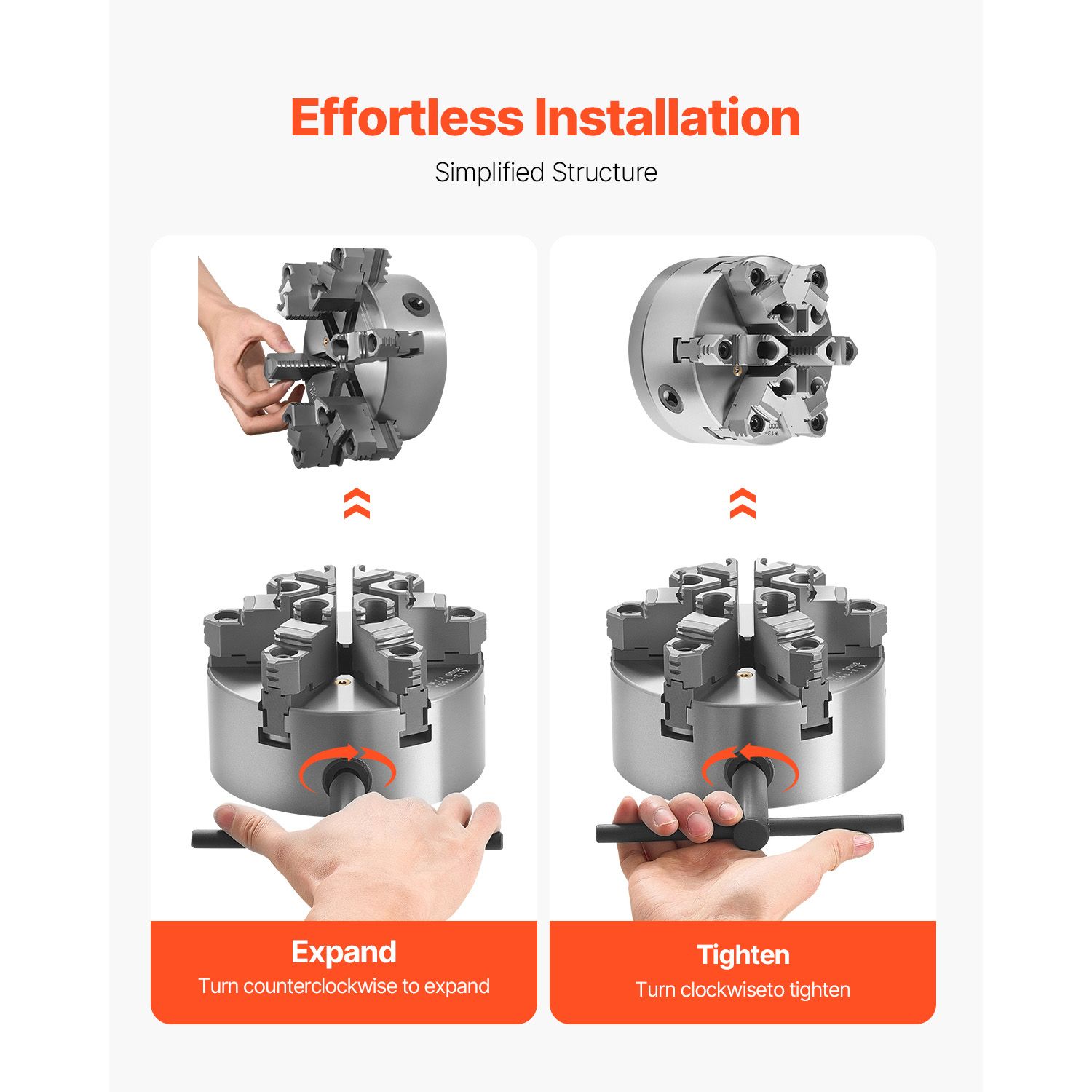 6-Jaw Lathe Chuck, 6 Inch (160 mm), Self-Centering Chuck with D1-4 Cam Lock Backing Plate, 0.12-5.71 in (3-145 mm) Clamping Range with T-wrench Screws, HT300 โ image 5