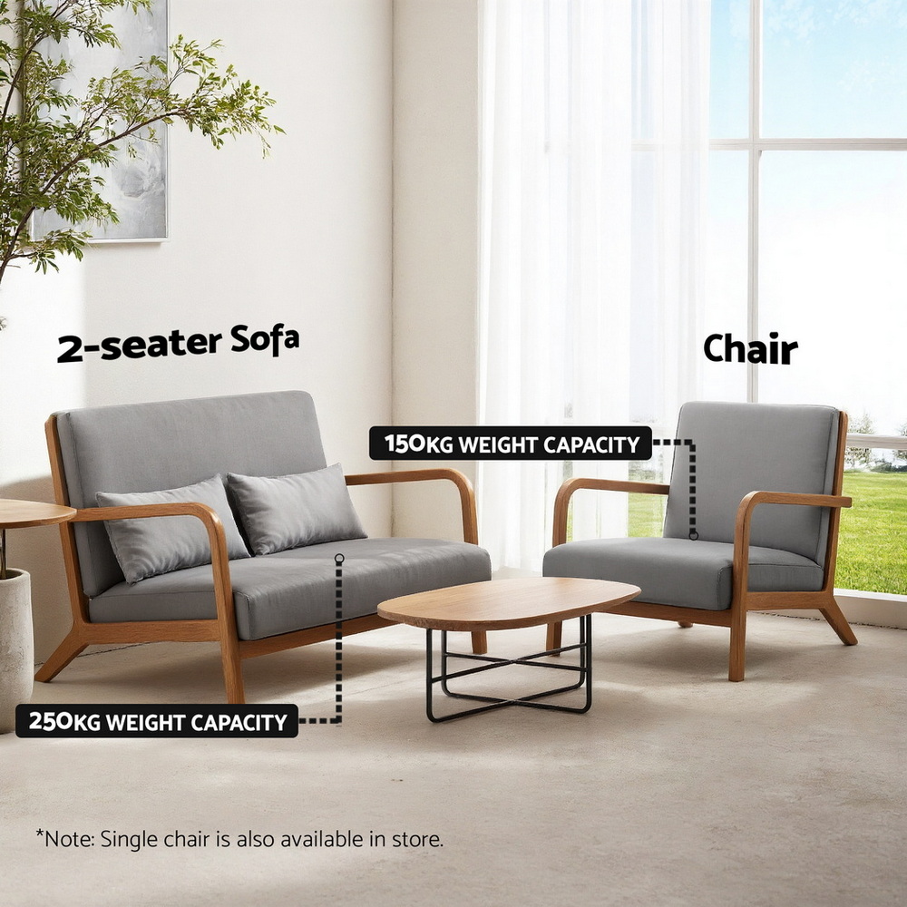 Artiss Armchair 2-seater Loveseat Fabric Grey โ image 6