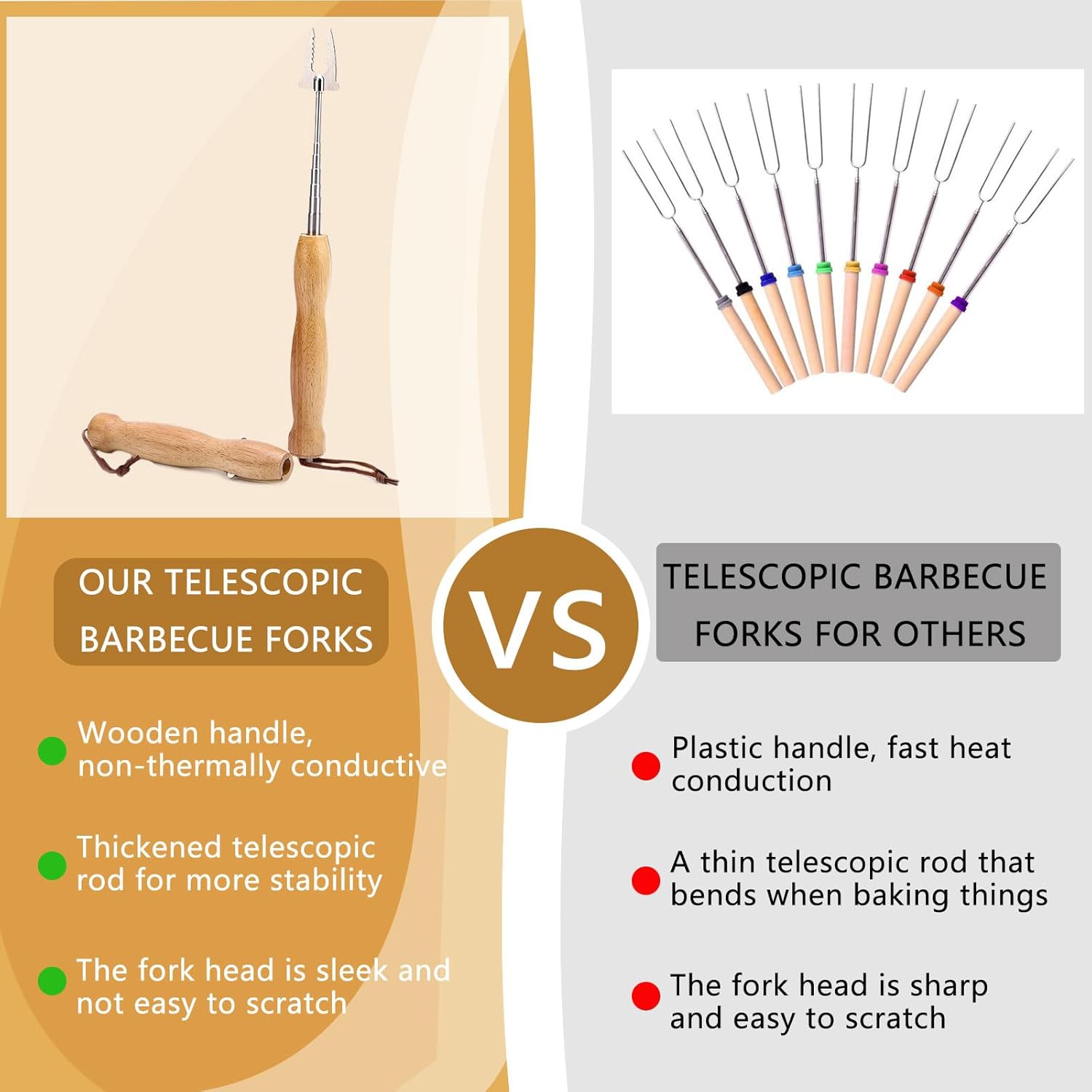 Marshmallow Roasting Sticks, 32 Inch Long Stainless Steel SmoresSticks Extendable Marshmallow Sticks Barbecue Forks for Fire Pit Campfire BBQ — image 4