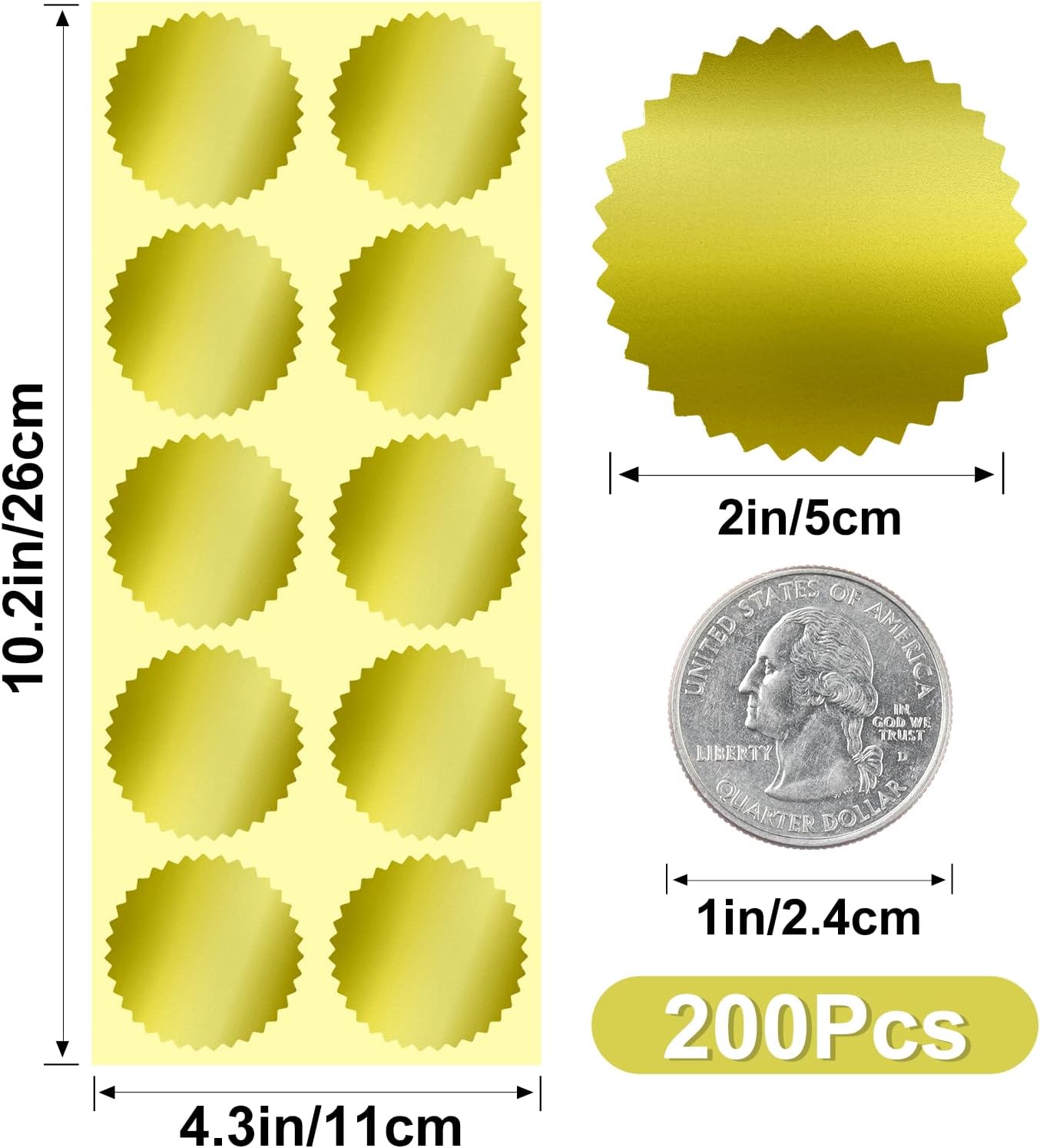 Embossing Stickers,200Pcs 2'' Gold Foil Seals Stickers for Certificates,Self-Adhesive Envelope Seal Label Sticker with Serrated Edge,Blank Embosser Stamp — image 2