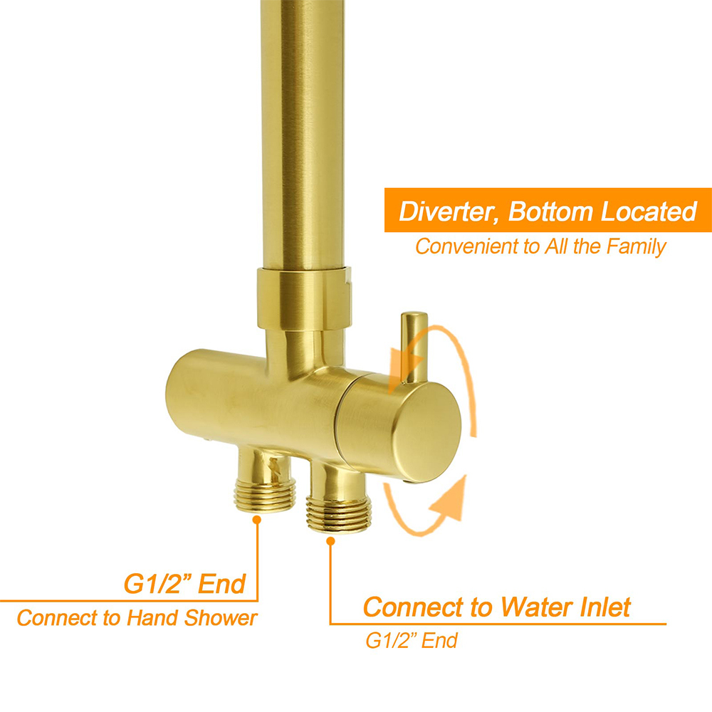 WELS Brushed Gold Shower 8" Round Head Stainless Steel Handheld Rose Sliding Rail Mixer Dual Set โ image 5