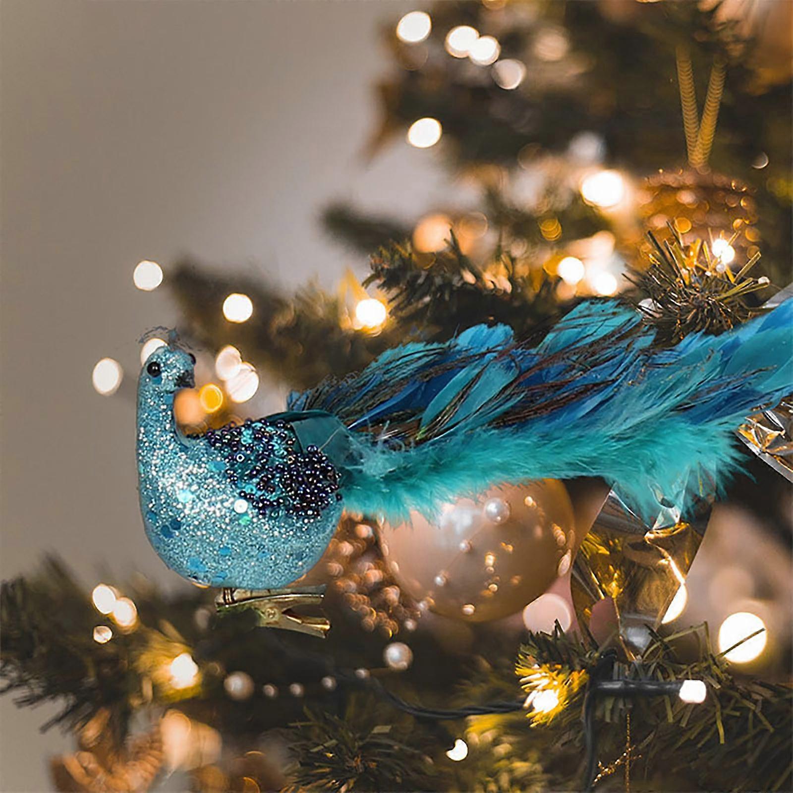 Peacock Feather Christmas Tree Ornaments, 3D Simulation Decorations, Natural Hanging Crafts for Christmas Decor — image 2