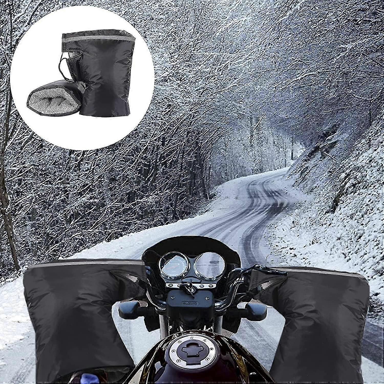 Motorcycle Handle Muff Warm Gloves, Windproof Waterproof PU Handlebar Covers with Short Plush Lining for Winter Riding โ image 3