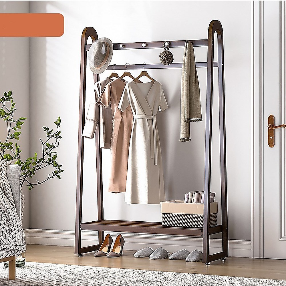 Dark Wood 160x100cm Clothes Rack Slim Stylish Space Saving — image 2