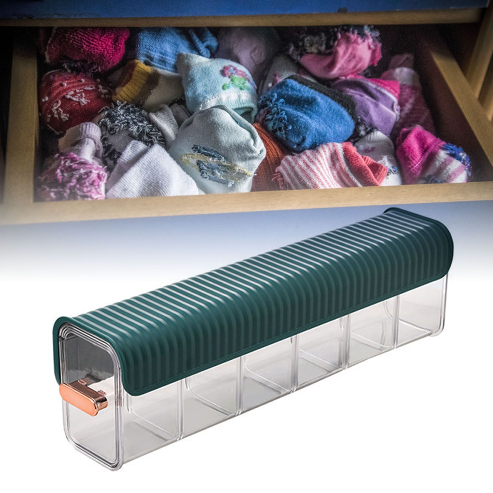 Wall Underwear Organizer Detachable Dustproof Moistureproof Wall Mount Drawer Organizer for Bedroom Home Blackish Green β image 5