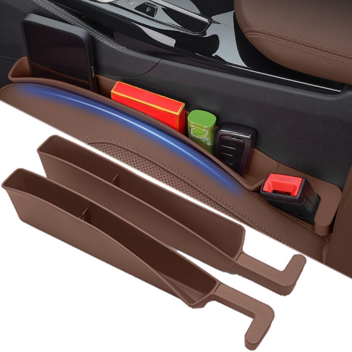 Car Seat Gap Filler, Carseat Side Gap Organizer with Phone Holder & Storage Slot, Auto Interior Accessories, Universal Car Catcher Plug Strip Fit Car SUV