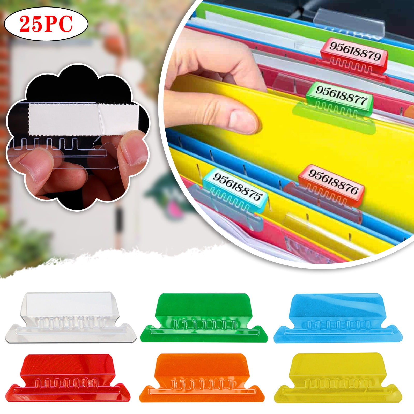25 Pack Hanging File Folder Tabs, Clear Plastic Label Tabs and Inserts for Filing Cabinets and Office Organization, Red, 3 in — image 5
