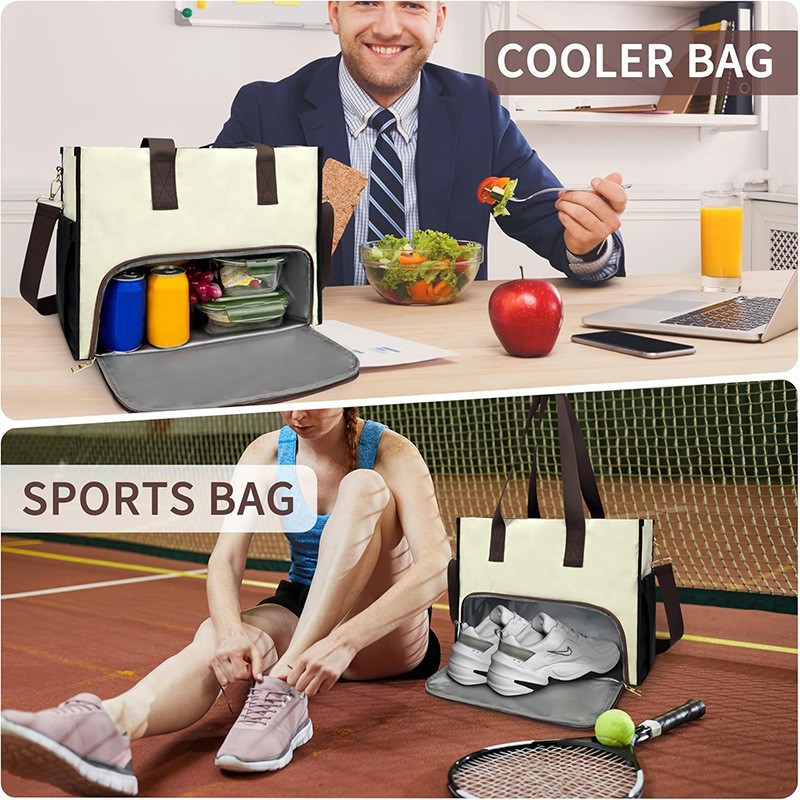 Black Large Capacity Insulated Lunch Tote Bag with Shoulder Strap Leakproof Cooler Handbag Multi-Pocket Work Organizer for Office and Picnics — image 3