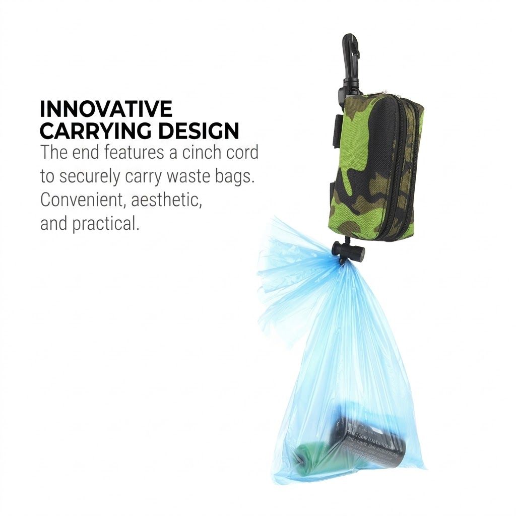 Dual-Zipper Camo Pet Waste Bag Dispenser Carrier with Key Pocket – Lightweight Oxford Fabric Poop Bag Holder for Leash, Strap, or Belt, Perfect for Walks — image 5