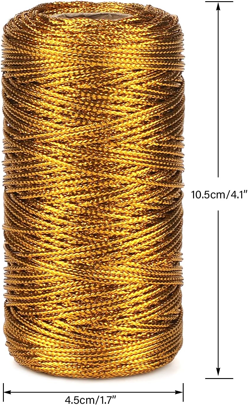 328 Feet Gold String Twine - 1.5mm Metallic Thread Gift Wrapping - 16Ply Inelastic Macrame Glitter Gold Cord for Christmas Halloween Crafting DIY Presents — image 5