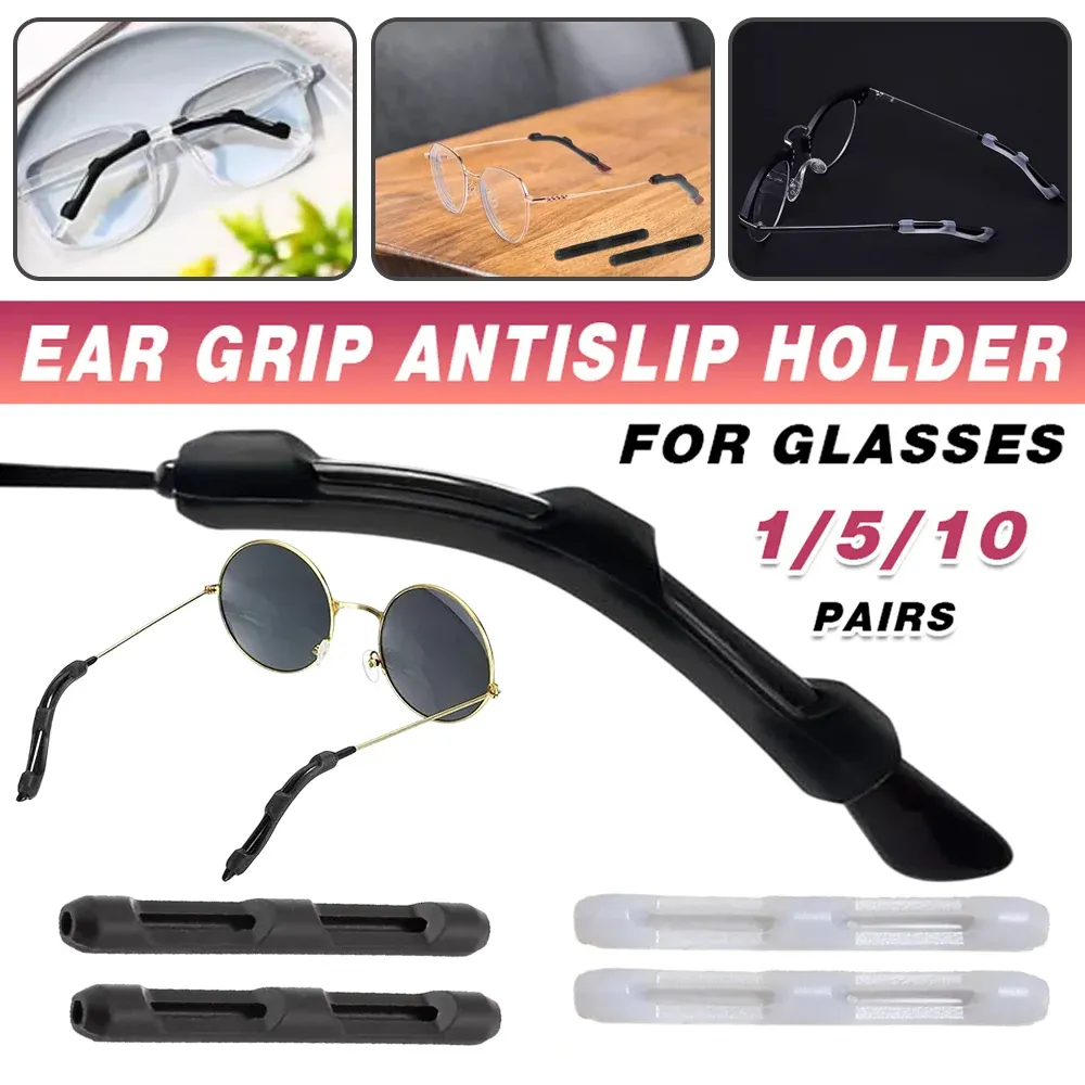 Silicone Eyeglasses Temple Hook Anti Slip Ear Grip Tips Holder for Glasses Spectacles - Transparent 5pairs — image 2