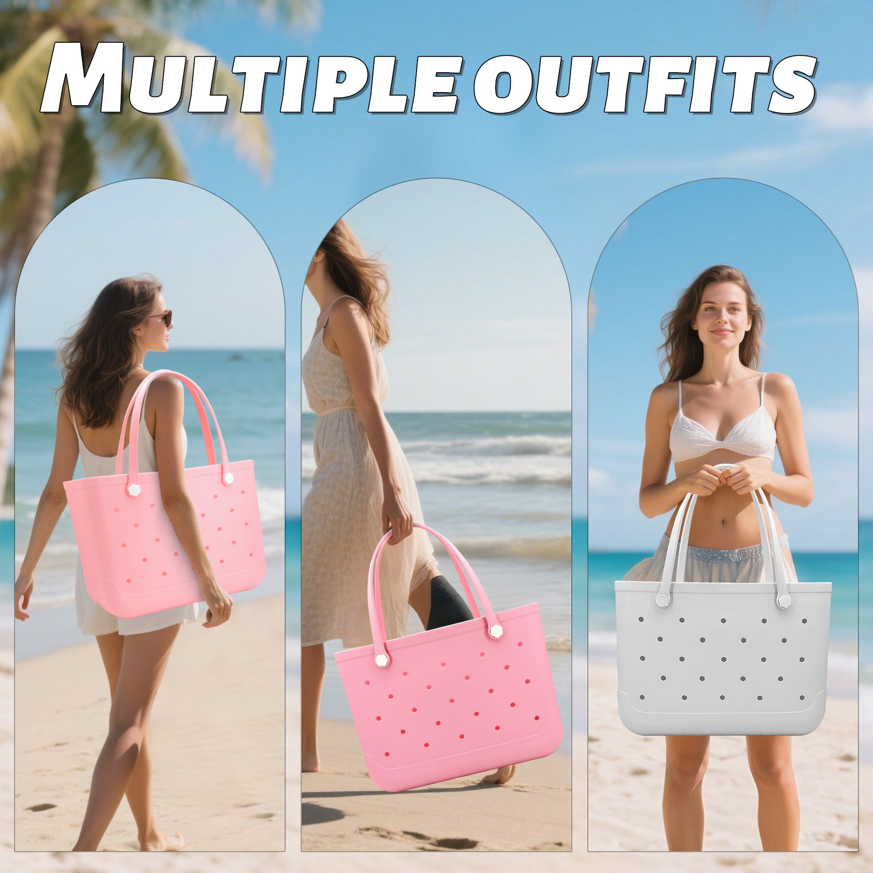 Waterproof Hexagon Mesh Beach Bag - Large Capacity Travel Storage Tote for Swimwear Towel Sunglasses - Pink Large 48x34x24cm โ image 6