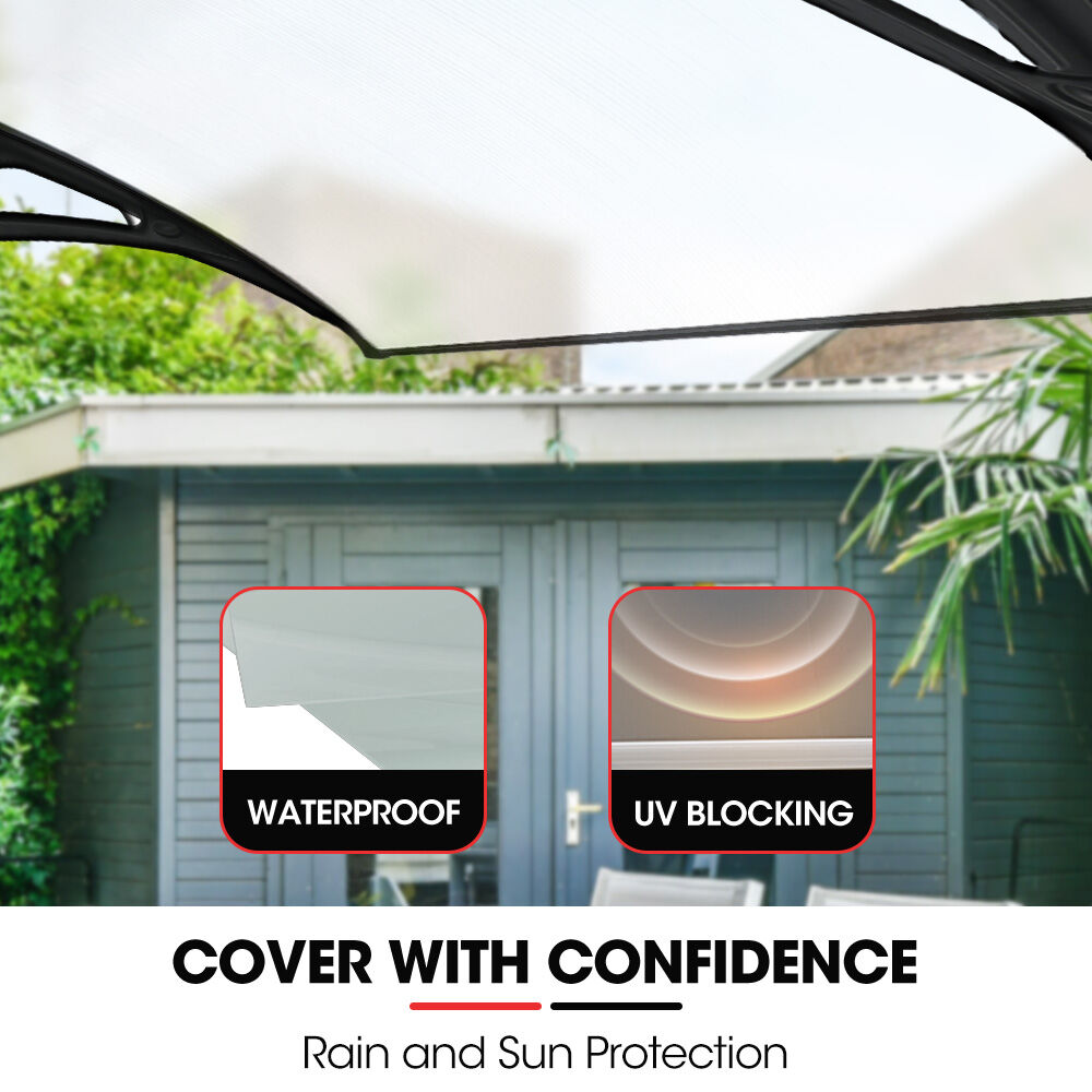 SHADE SHIELD 2 × 1m Aluminium Exterior Awning, Black DIY External UV Rain Protection Clear Polycarbonate Canopy Cover — image 3
