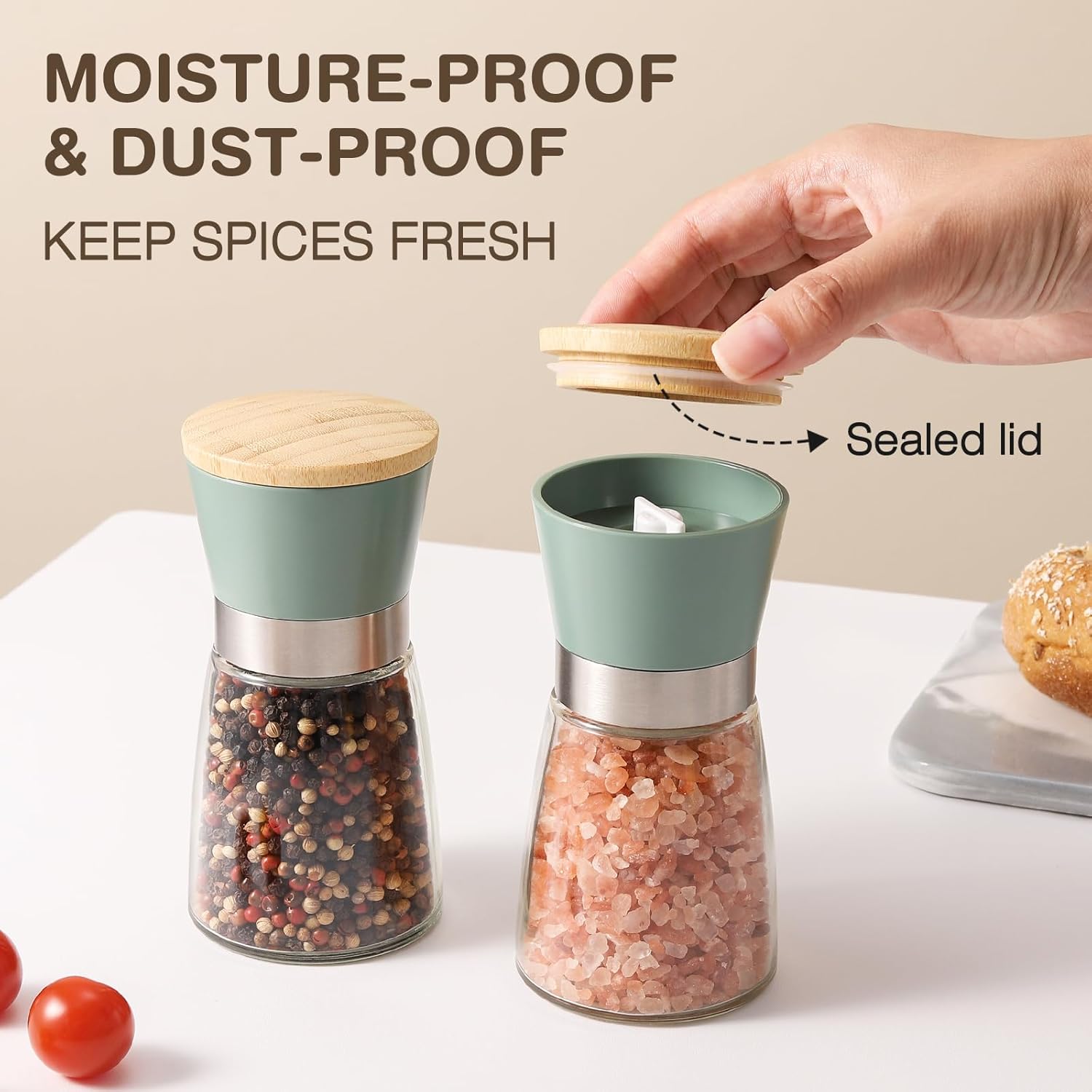 Grinder - Salt and pepper mill - Adjustable grind size - Wooden lid - Stainless steel - Coarse salt and pepper mill - Kitchen - Gift - Handheld spice mill — image 2