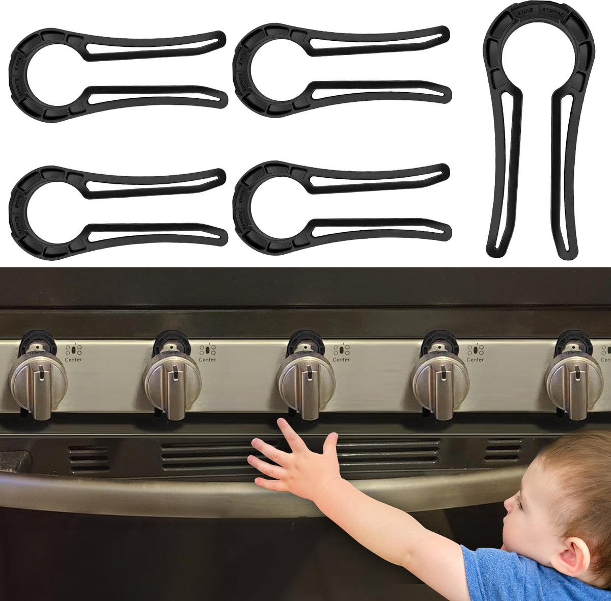 Gas Stove Knob Lock - 5 Pieces - Child Lock - Child-Safe Oven Locks - For Children and Pets - Suitable for Gas Stove, Gas/Electric Stove, Electric Oven