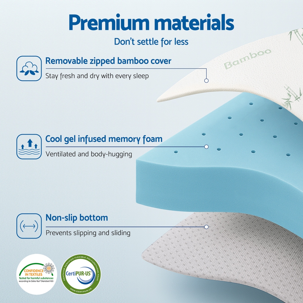 Giselle 12cm Memory Foam Mattress Topper Ventilated Cool Gel Bamboo Cover King Single โ image 5