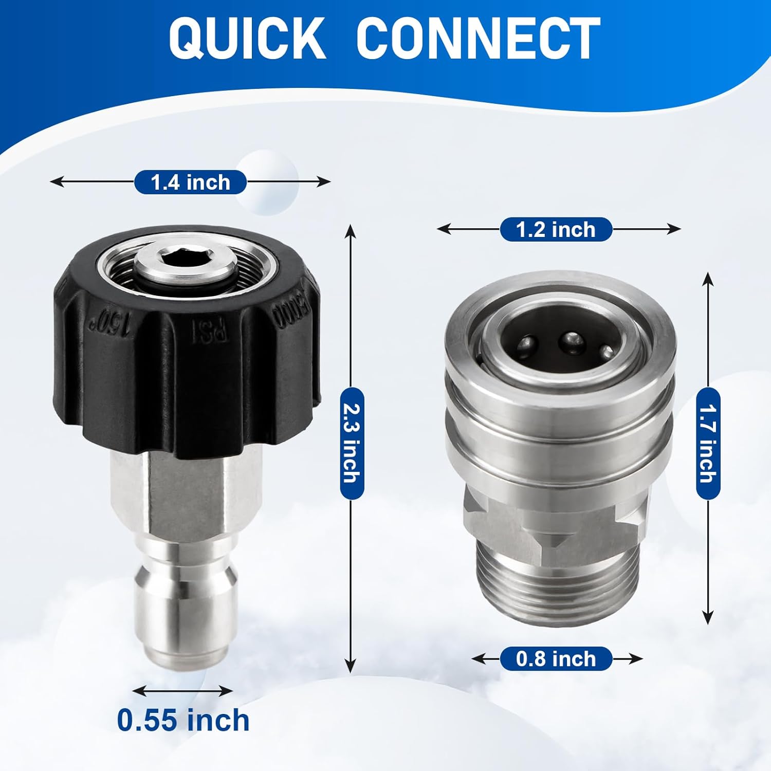 Pressure Washer Adapter Set, Stainless Steel Pressure Washer Quick Connect Kit, M22 14mm to 3/8" Quick Connect Swivel Fittings, 4 Pack โ image 2